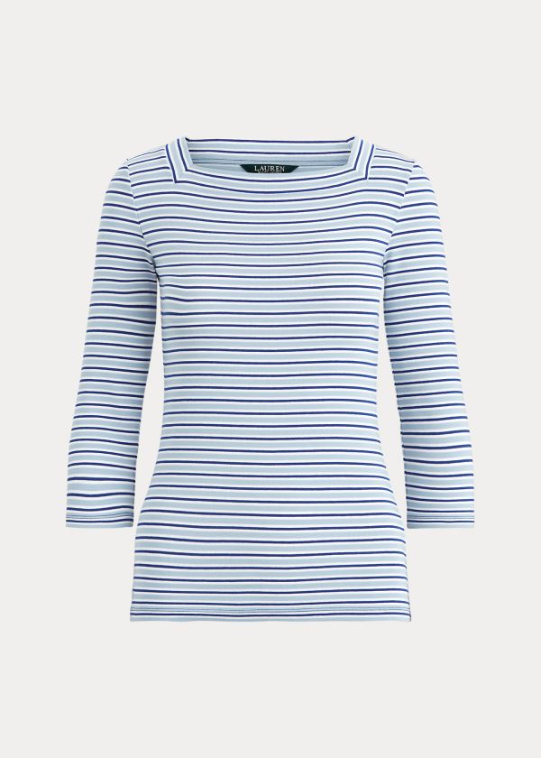 Ralph Lauren Striped Cotton-Blend Top Dame Danmark (OVUZT0948)